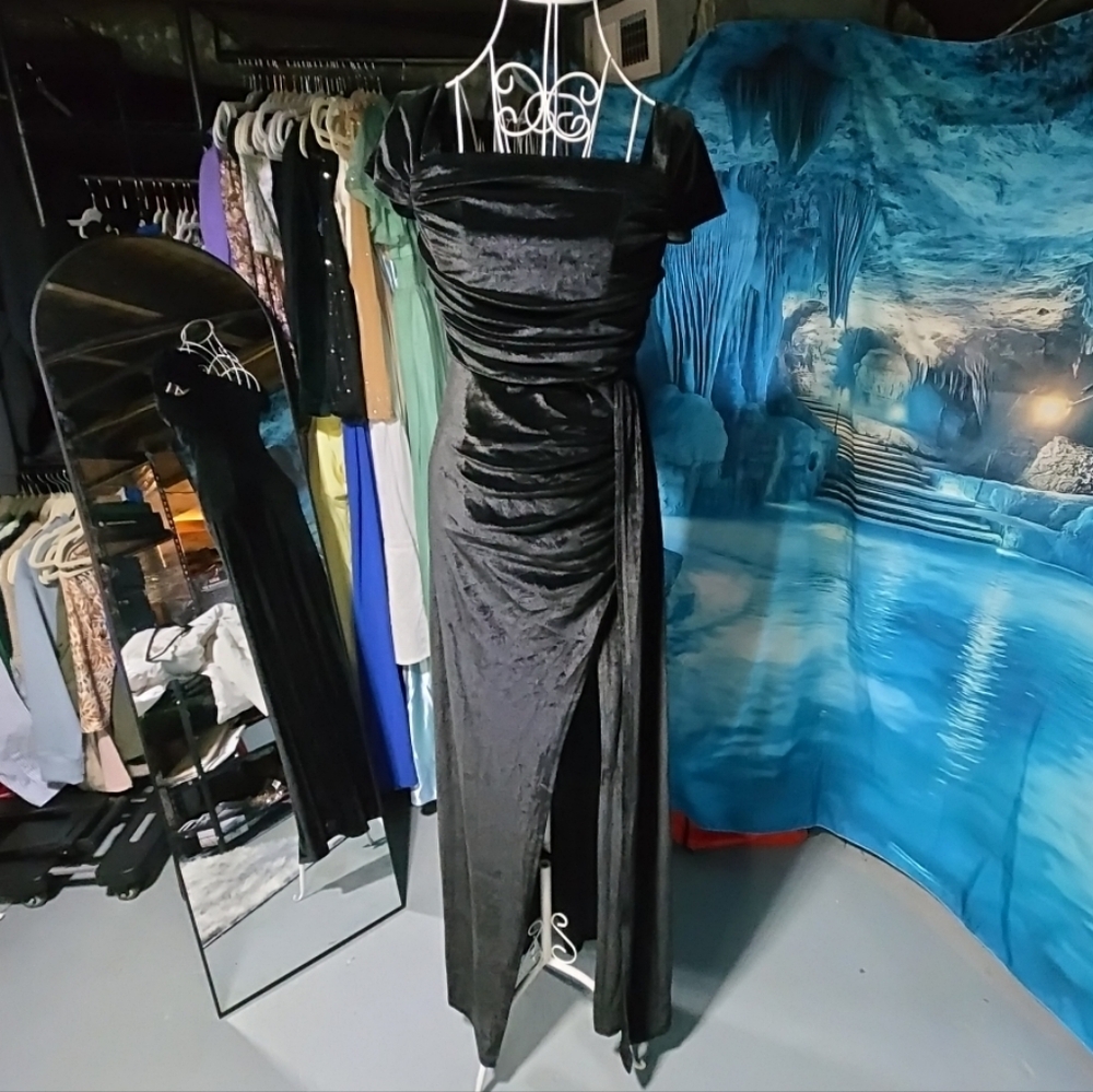 black velvet dress Off Sholder High Slit